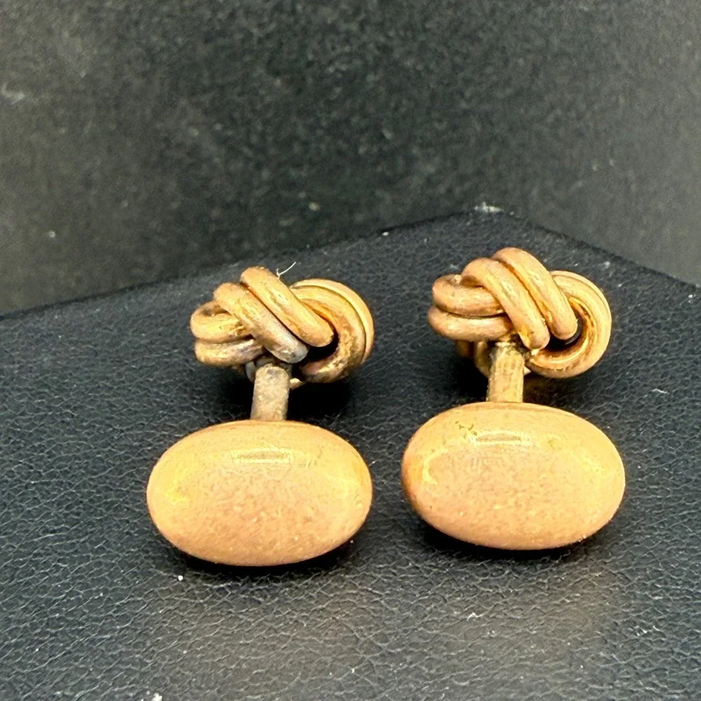 Vintage Love Knot Cufflinks Rose Gold Tone Textured Double Sided READ